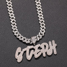 Load image into Gallery viewer, Brush Letters With 9mm Iced Out Cuban Chain Custom Name Necklace
